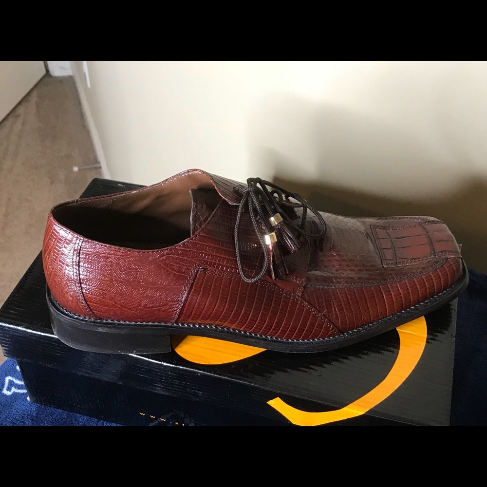 Stacy Adams Brown Leather Snakeskin Shoes Size 11